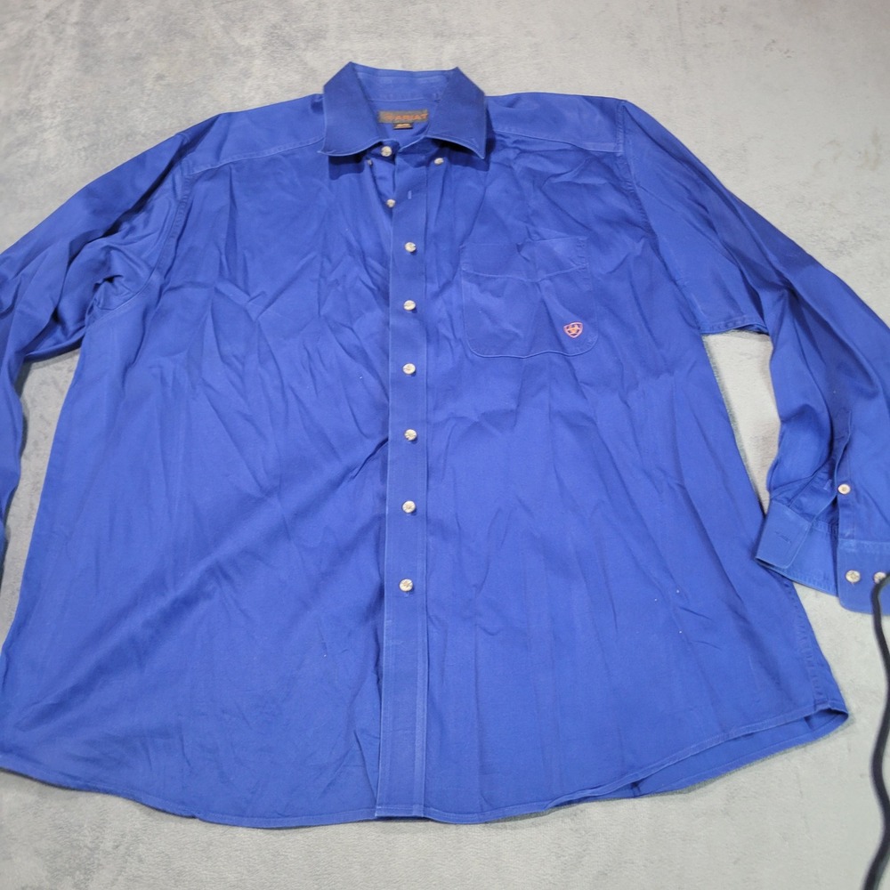 Ariat Button‎ Down Shirt Mens XXL Blue Solid Long Sleeve Western Work 10006660